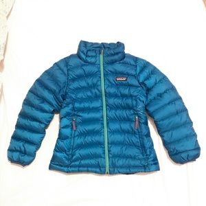 blue Patagonia puffer jacket down feather
